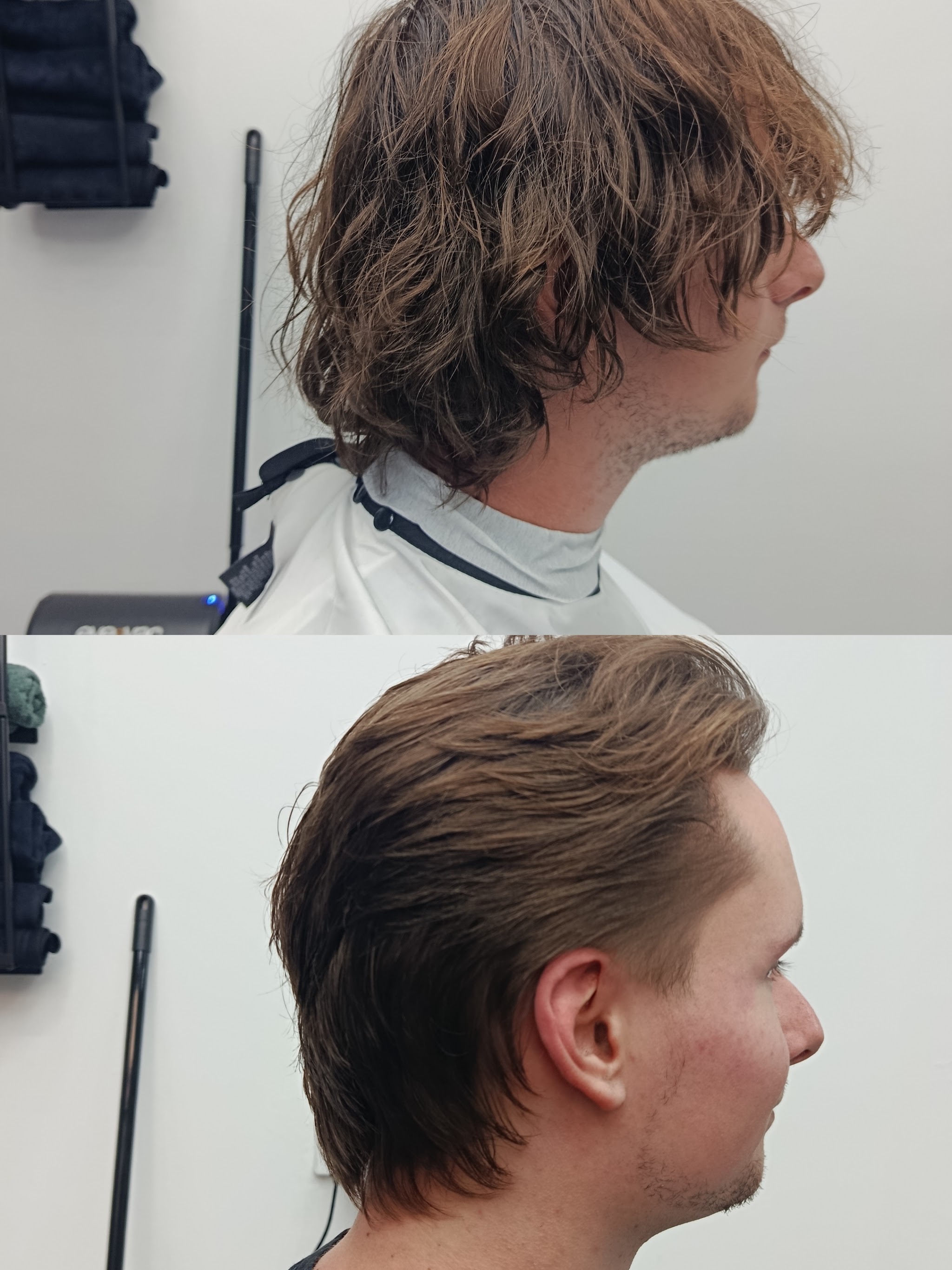 Langer haar in model geknipt, voor en na